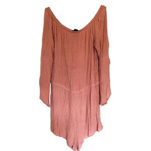 Forever 21 Mauve Pink Crinkled Open Shoulder Sleeve Romper Playsuit Size Medium